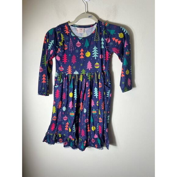 East Rose Girls Christmas Pattern Long Sleeve Dress Sz 7-8T - Picture 1 of 3